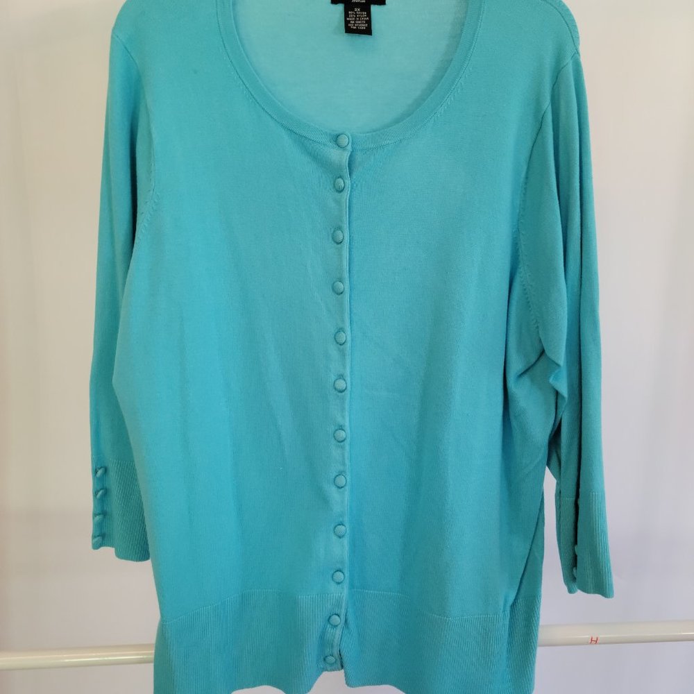 Audrey & Grace Woman Aqua Blue Cardigan_Size 2X
